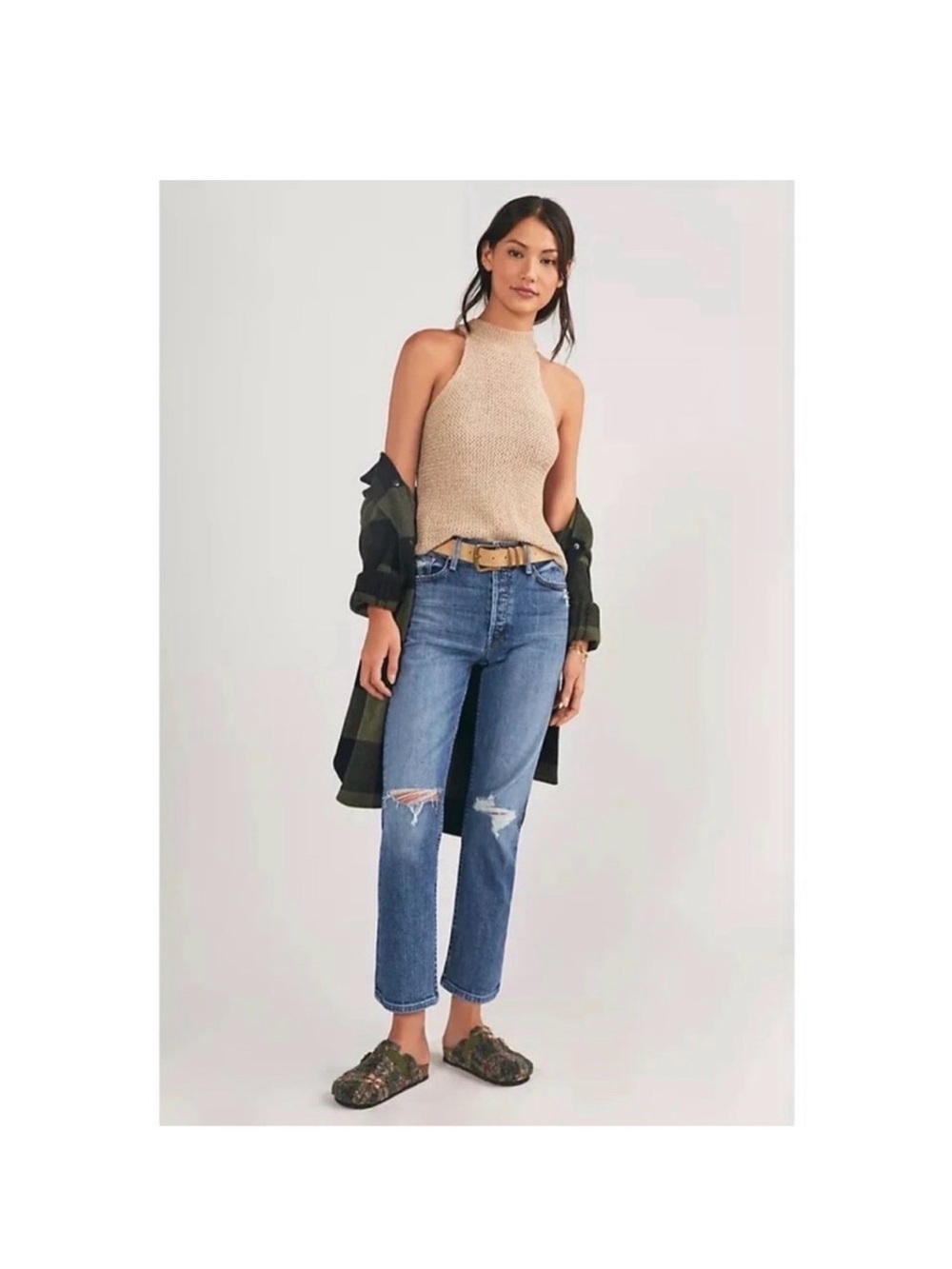 Mother The Tomcat Straight Ankle Jeans Seriously Truce Distressed Blue 29 ruti